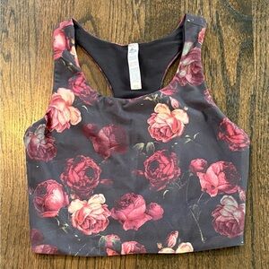 Women’s RBX Cropped Yoga Workout Floral Tank Top Mauve/Black Size Small